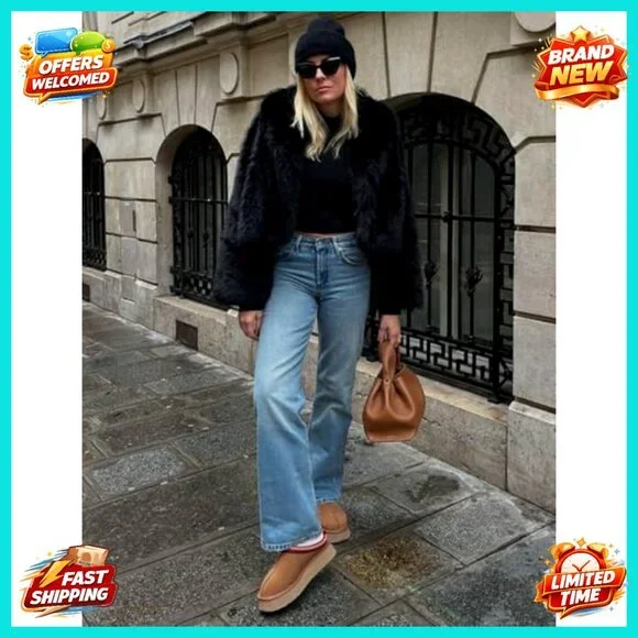 Faux Fur Jacket Oversized Lapel Collar Winter Coat Chic Y2K Retro Style - Picture 5 of 7